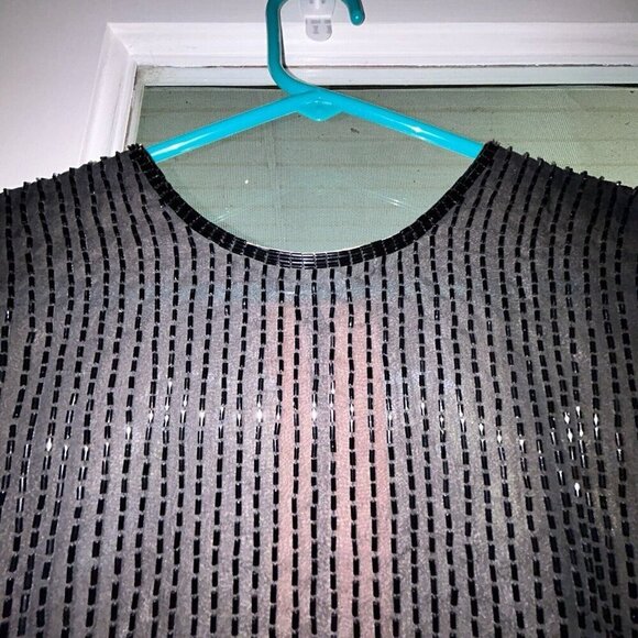 Evening Gown Long Black Beaded Bodice and Fringe, Sleeveless Dress Women’s 8-10 - Picture 6 of 15